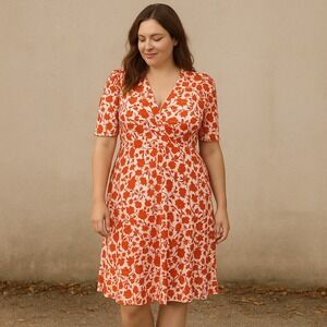 Boden Orange Floral Wrap Dress EcoVero Viscose Short Sleeve UK18 US14R NWT